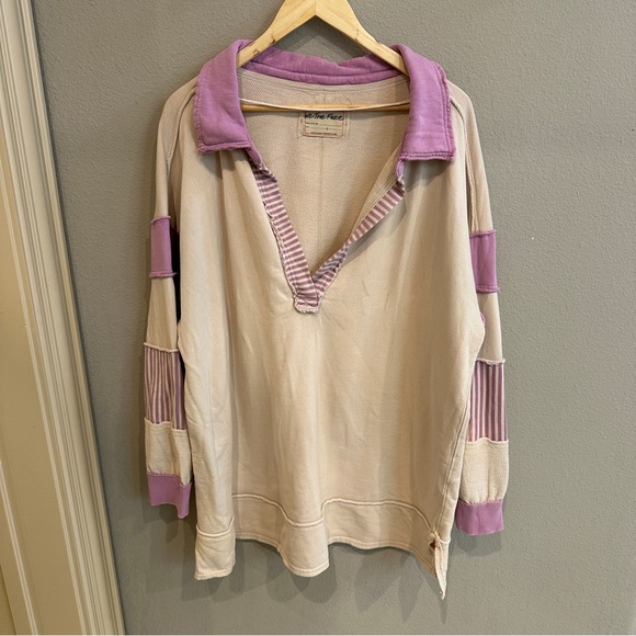 Free People | L | purple and off white Clean Prep Polo - Picture 2 of 13